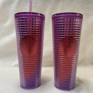 Starbucks Set of (2) 24oz Purple Studded Ombre Tumbler with Lids & 1 Straw